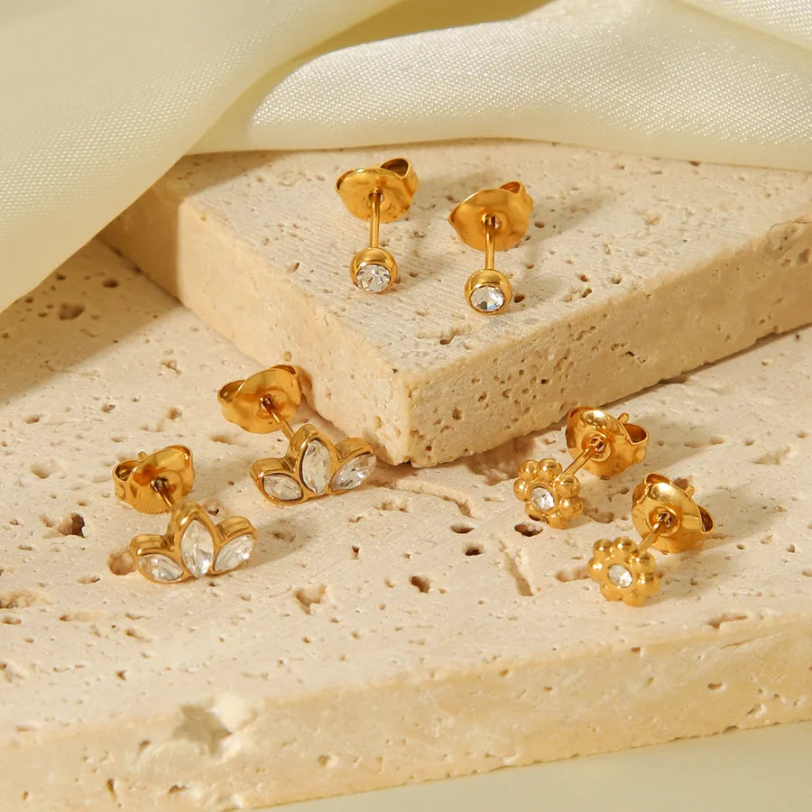 Gold Plated Titanium Steel Earrings Set – 3 Pairs