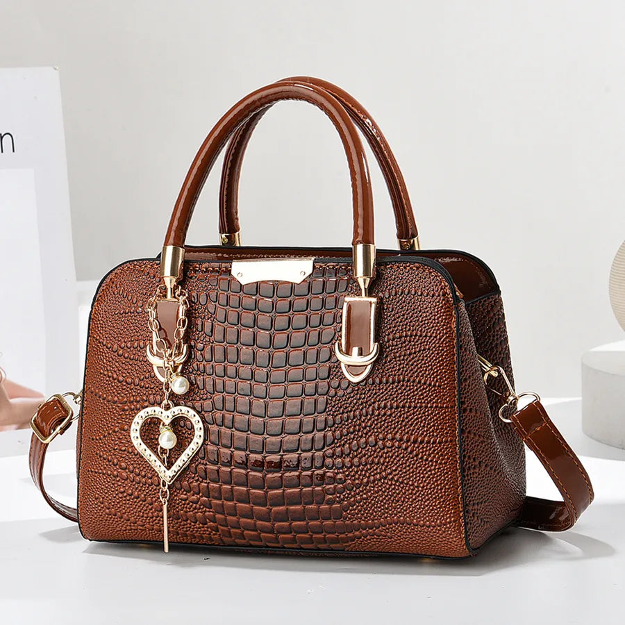 Crocodile Pattern Crossbody Shoulder Bag Yellowish Brown