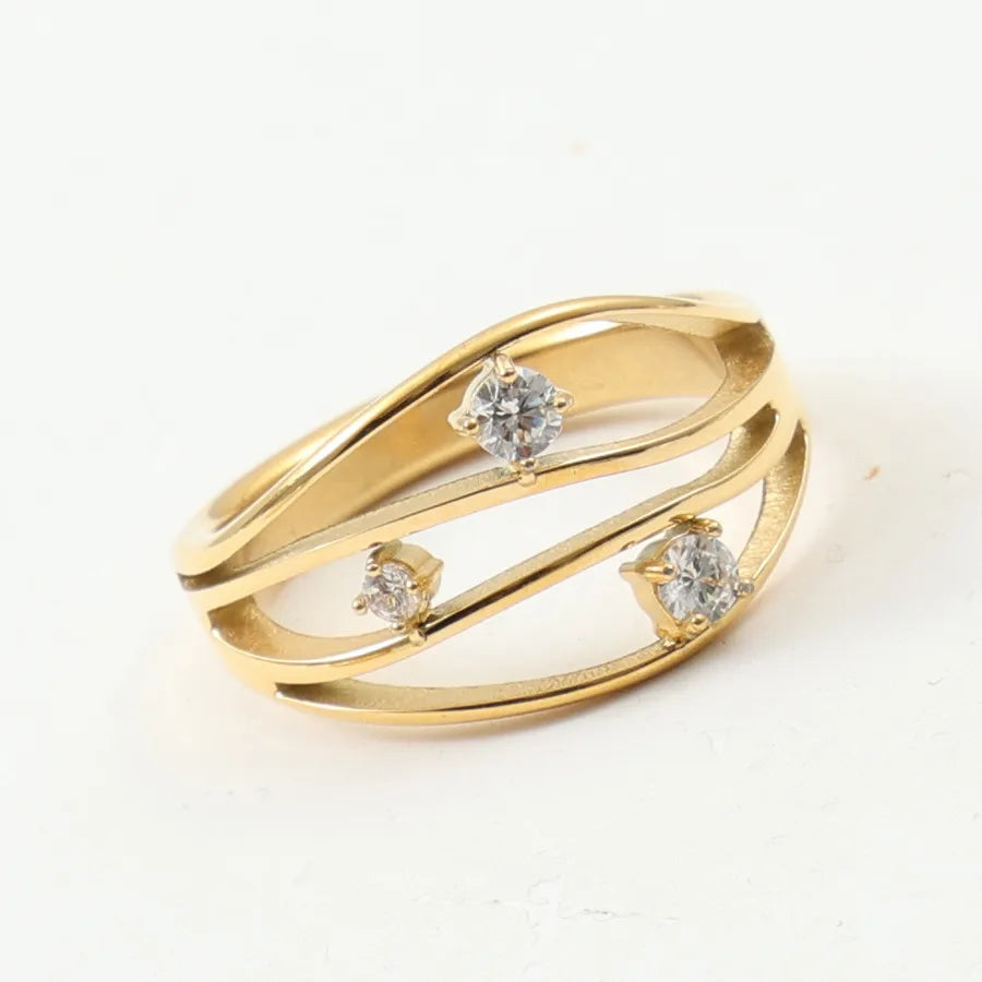 18K Gold Plated Geometric Titanium Steel Ring Type B Gold No. 8 A1684