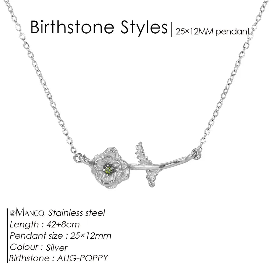 14K Gold Plated Flower Pendant Necklace August Olive Green Steel Color