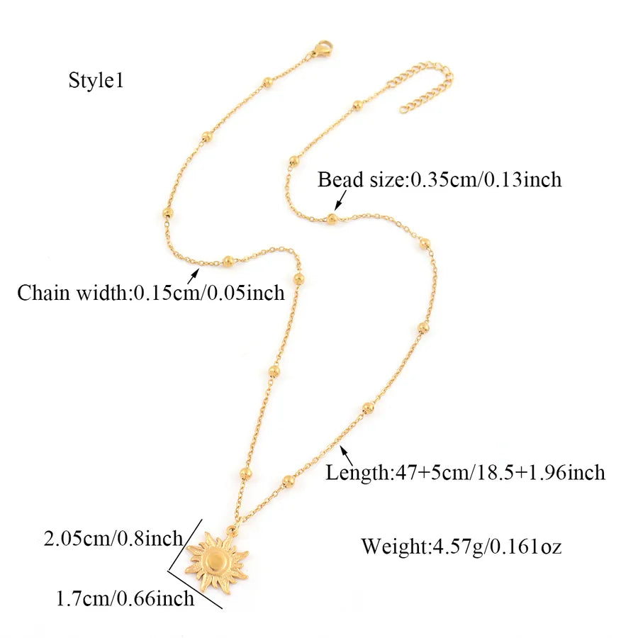 Gold Sun Pendant Stainless Steel Necklace