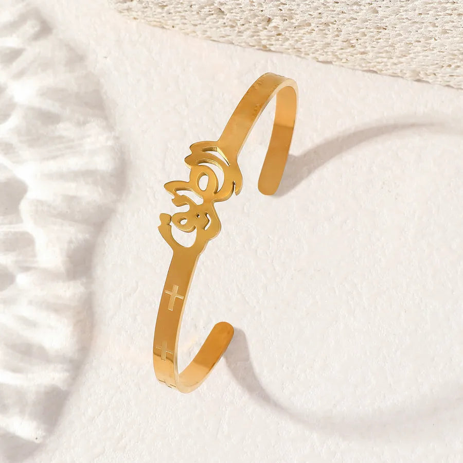 Gold Stainless Steel Cuff Bracelet with Cross Design Gold