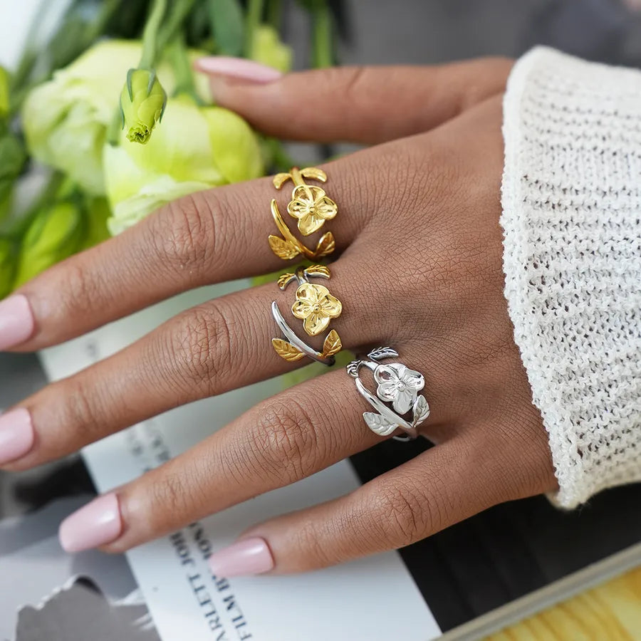 18K Gold Plated Flower Adjustable Ring