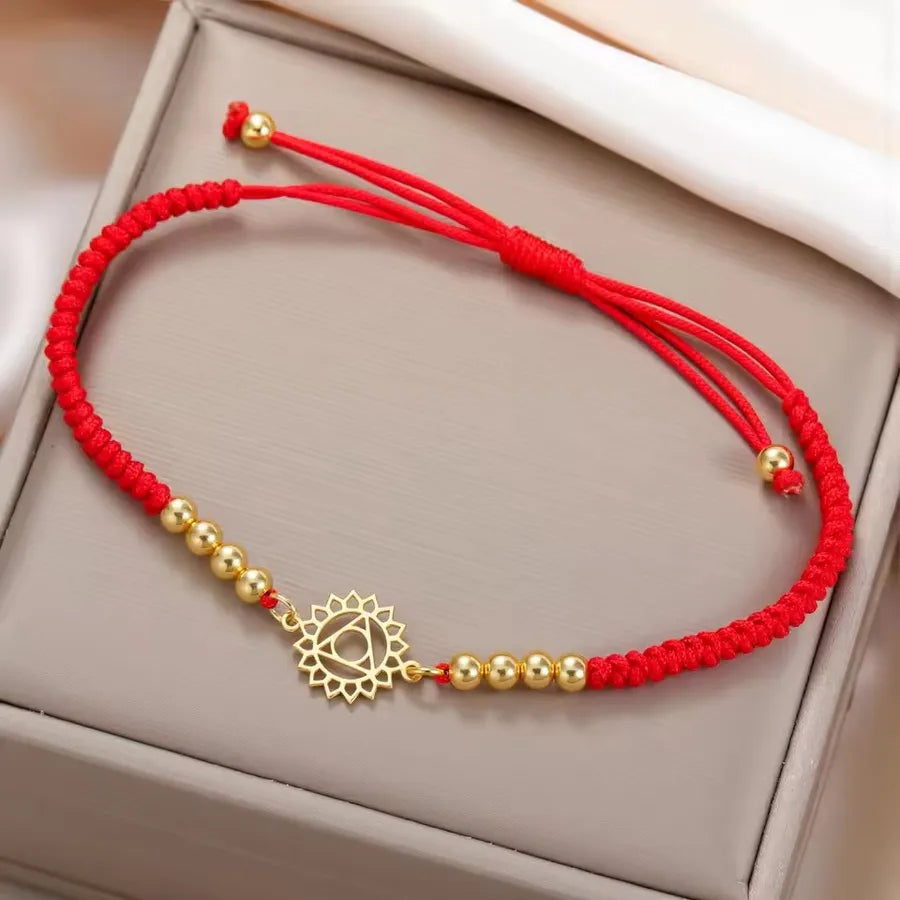 Mandala Lotus Red Rope Bracelet