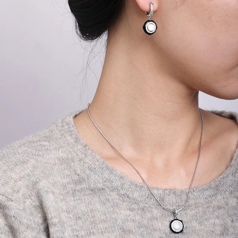 Black Drip Oil Pendant Necklace & Earrings Set