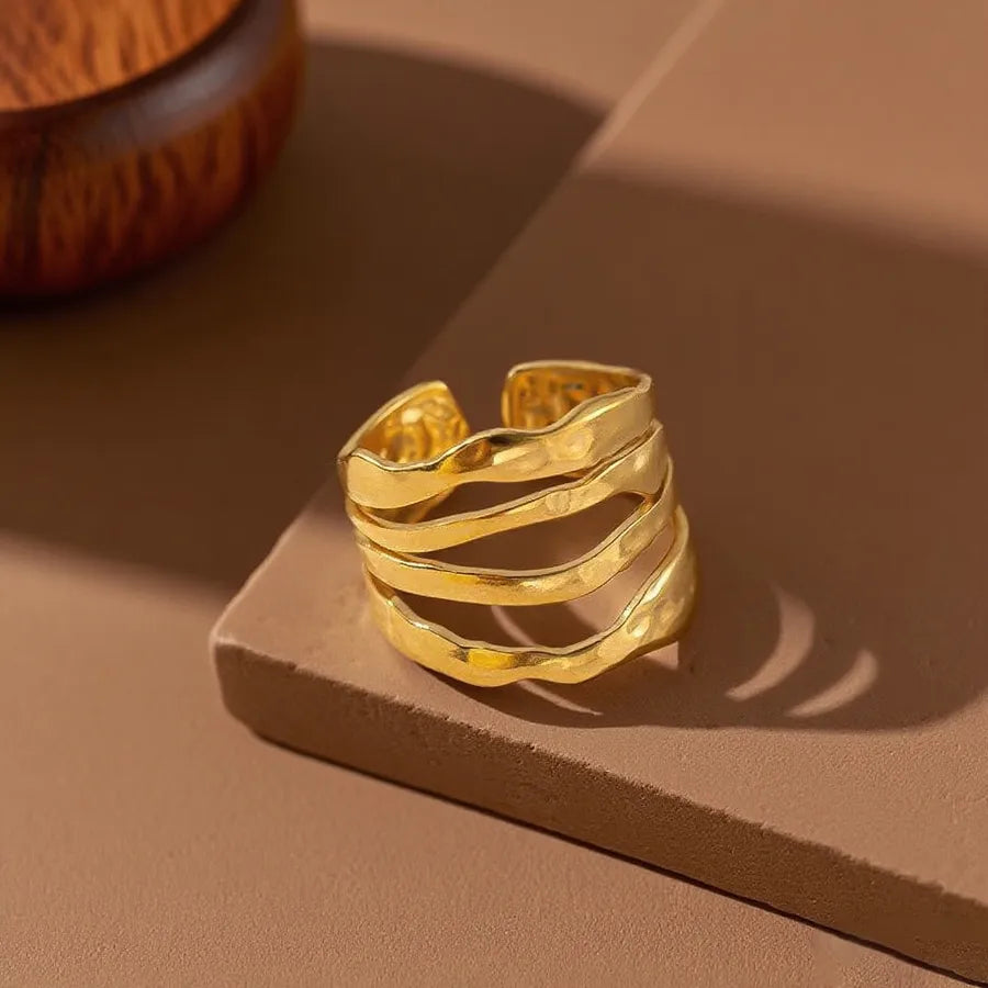 Geometric Heart Titanium Steel Ring Z0130-Four-layer Line-Ring- Gold