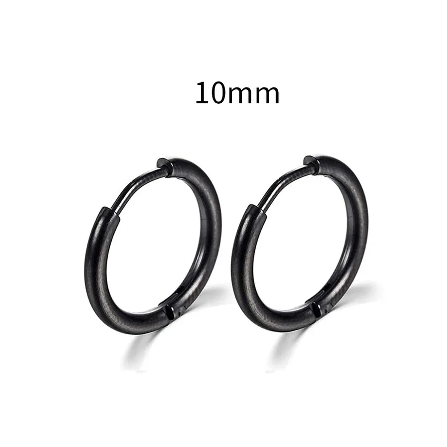 Men's Stainless Steel Round Hoop Earrings Black 10mm