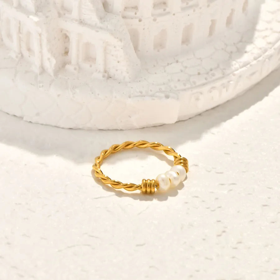 Gold Plated Pearl & Zircon Heart Ring