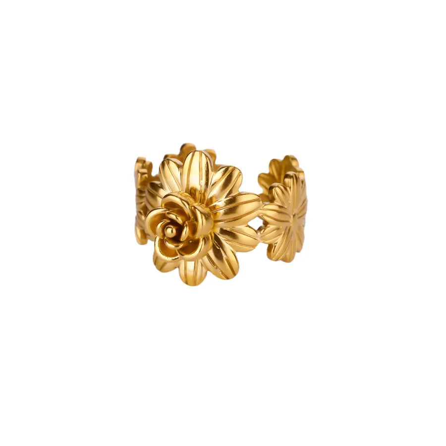 18K Gold Floral Open Ring for Women