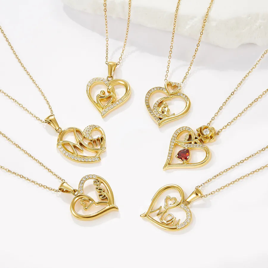 Titanium Steel Heart Necklace with Rose Detail