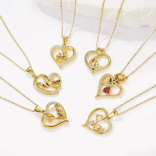 Titanium Steel Heart Necklace with Rose Detail