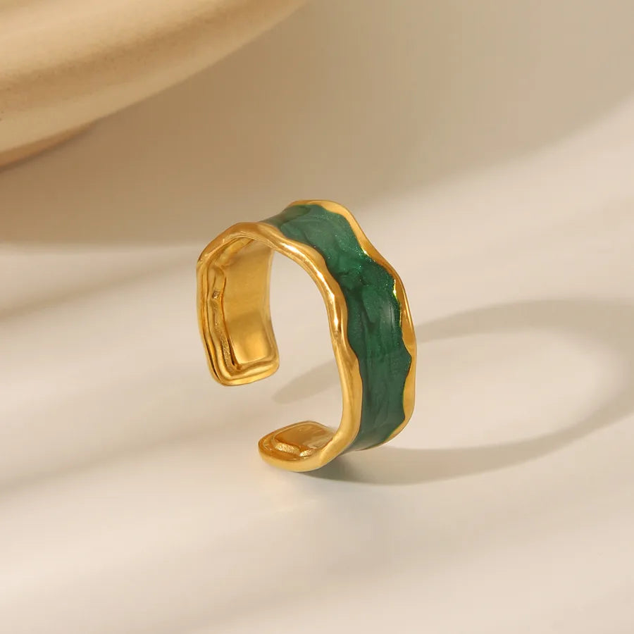 Retro Irregular Gold Stainless Steel Ring Adjustable Opening W1044A