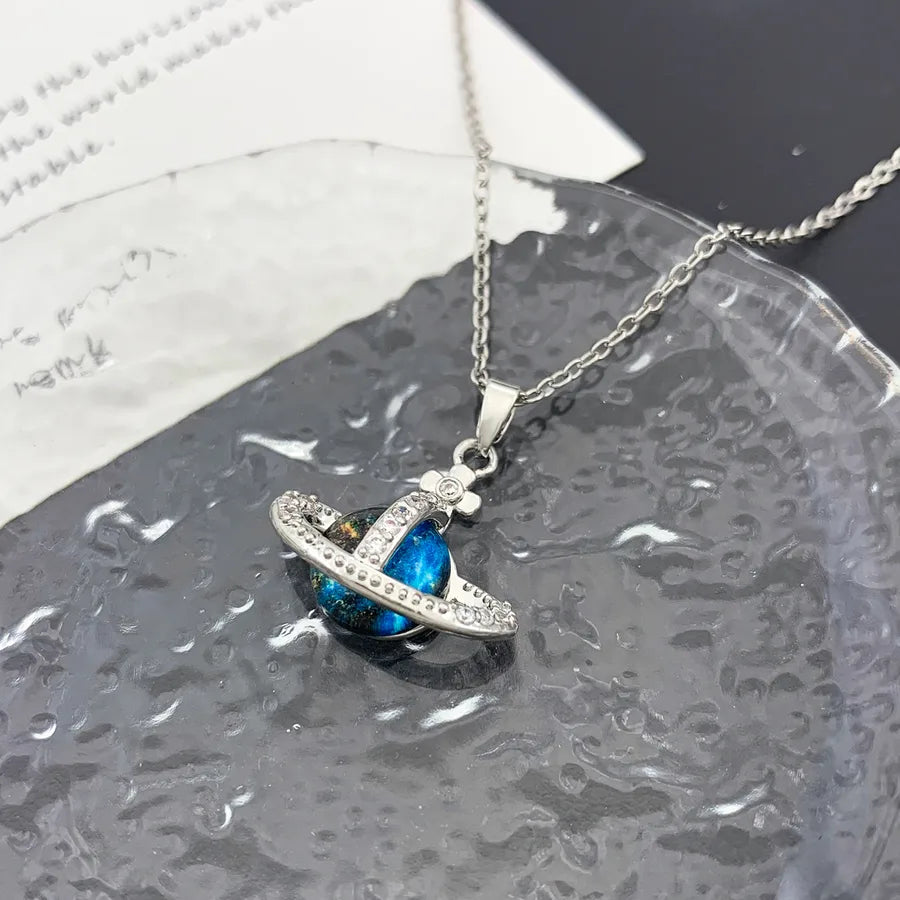 Starry Sky Planet Zircon Pendant Necklace XL2015 Planet Necklace Silver