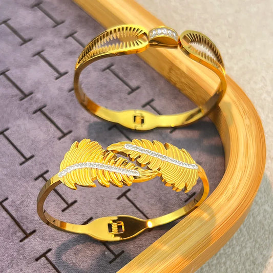 Gold Plated Stainless Steel Diamond Bangle