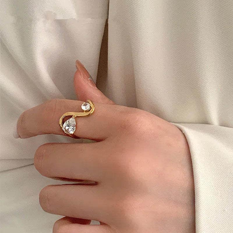 Gold Waterdrop Zircon Double Band Ring
