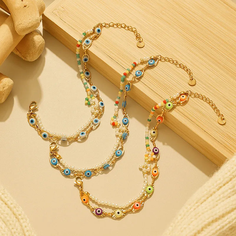 18K Gold Boho Eye & Flower Stainless Steel Bracelet