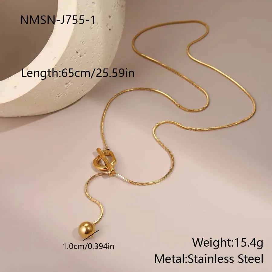 Gold Geometric Y-Chain Stainless Steel Necklace