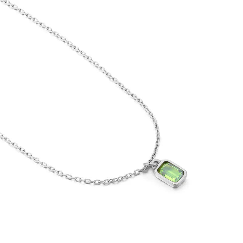 Square Zircon Pendant Necklace – Stainless Steel