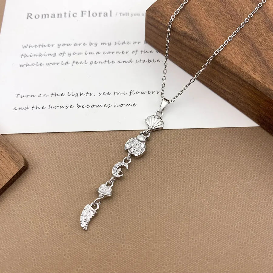 Gold Plated Sun Moon Star Pendant Necklace XL5074 Shell Moon Tassel Necklace Silver