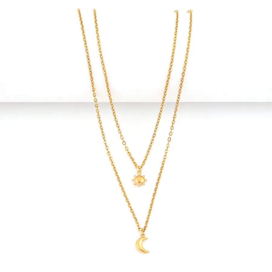 Gold Sun Moon Heart Layered Pendant Necklace