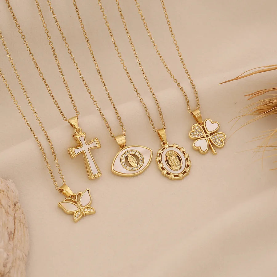 18K Gold Plated Cross & Butterfly Pendant Necklace