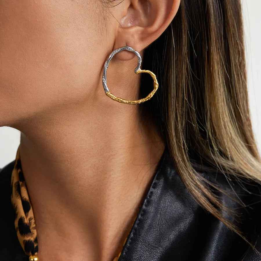 Gold & Silver Twisted Heart Earrings