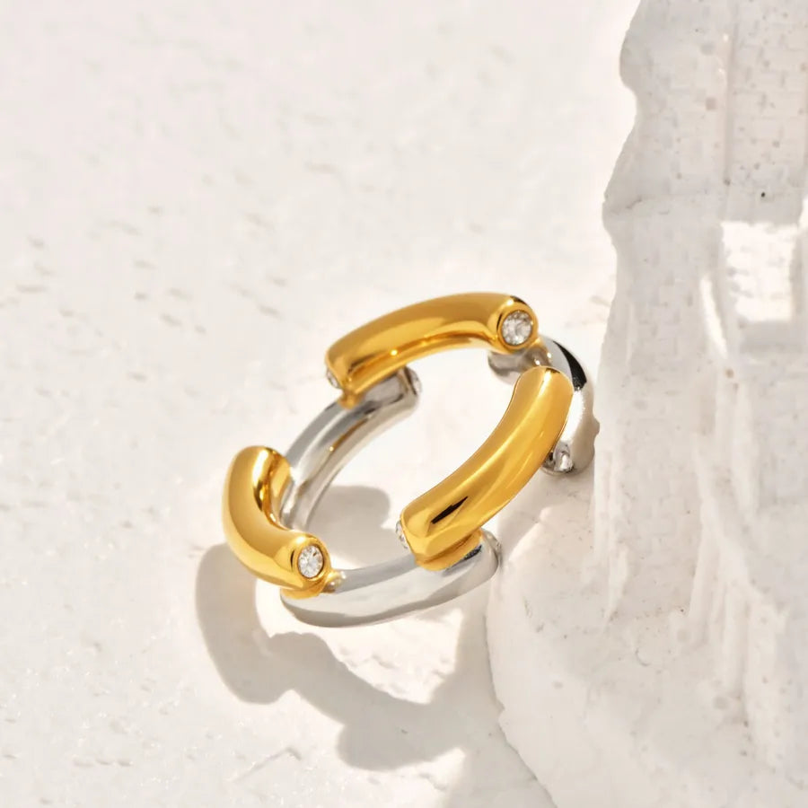 Gold & Silver Geometric Zircon Ring Inter-Gold
