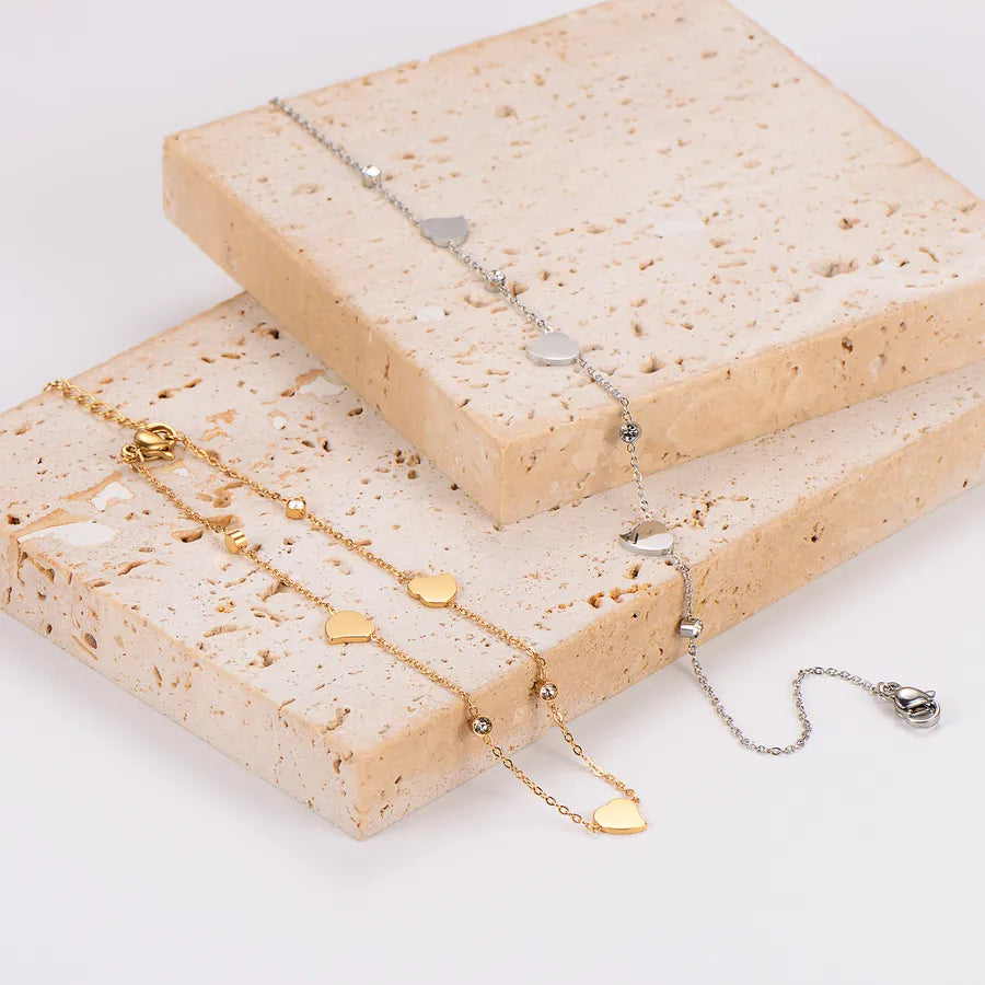 Gold Heart Anklet with Diamond Accent