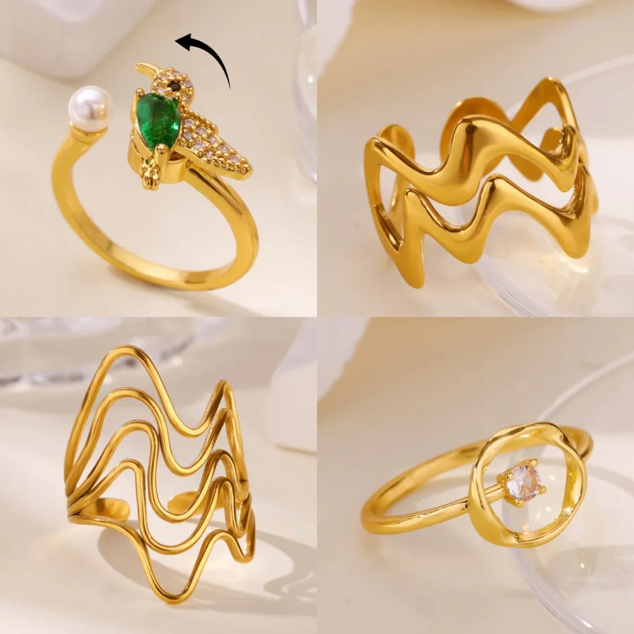 Elegant Open Ring with Pearl & Bird Design