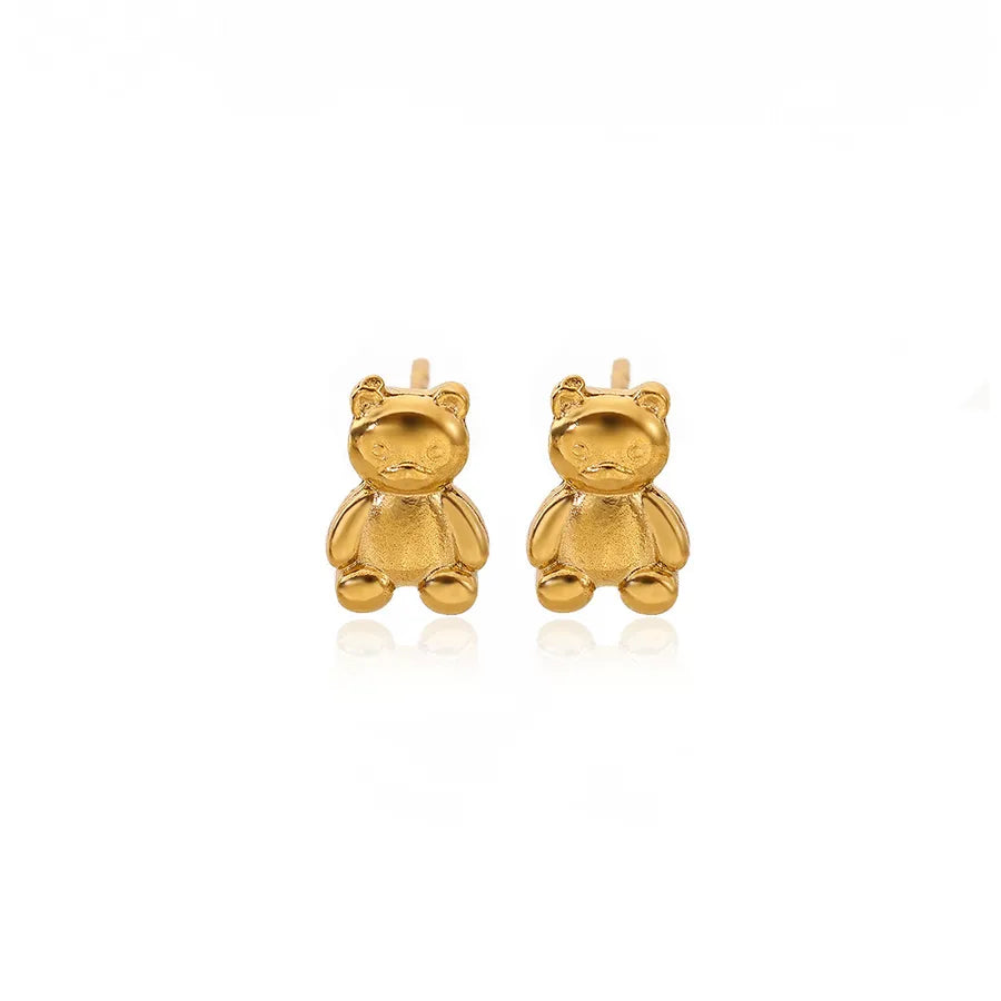 3D Bear Heart Earrings – Stainless Steel Luxury