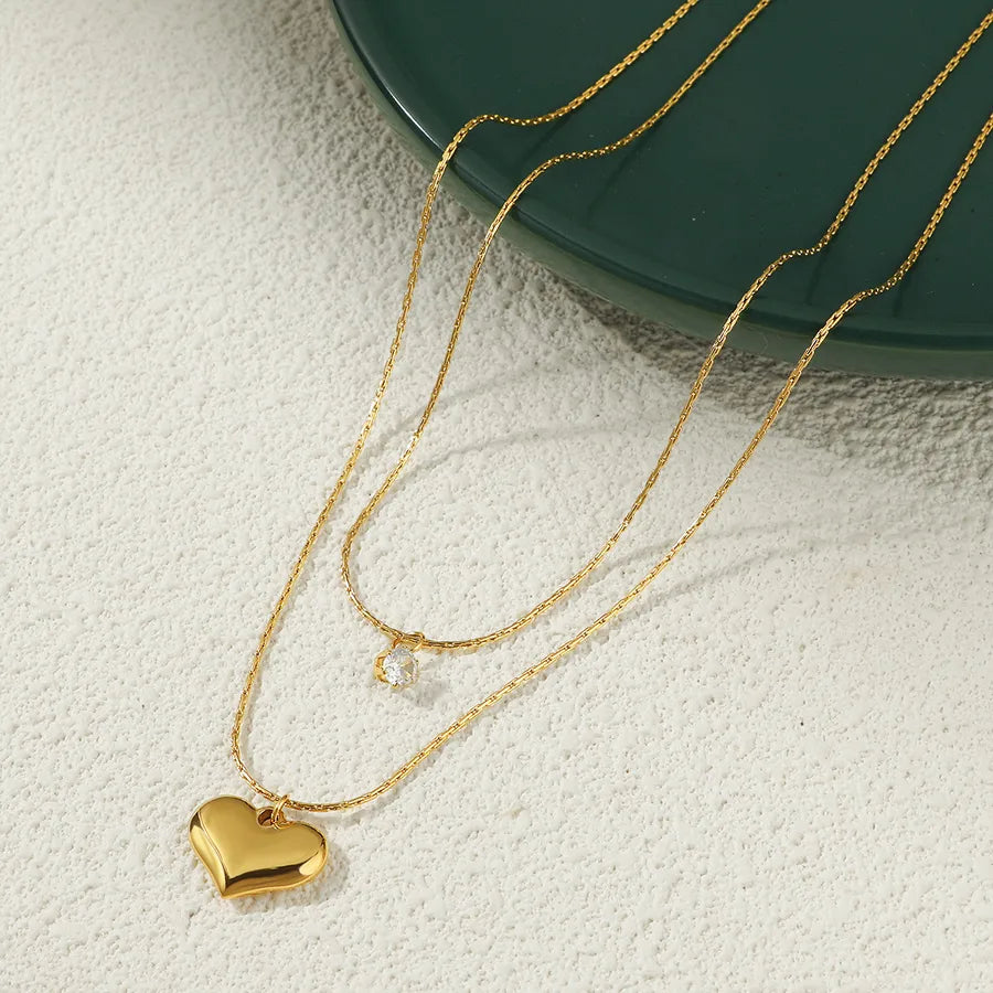 Double Layer Gold Heart Necklace – 18K Plated