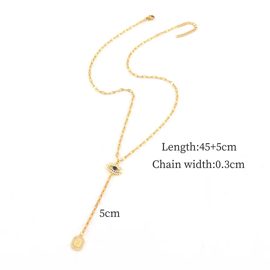 Gold Eye Pendant Necklace with Zircon Accents Gold N