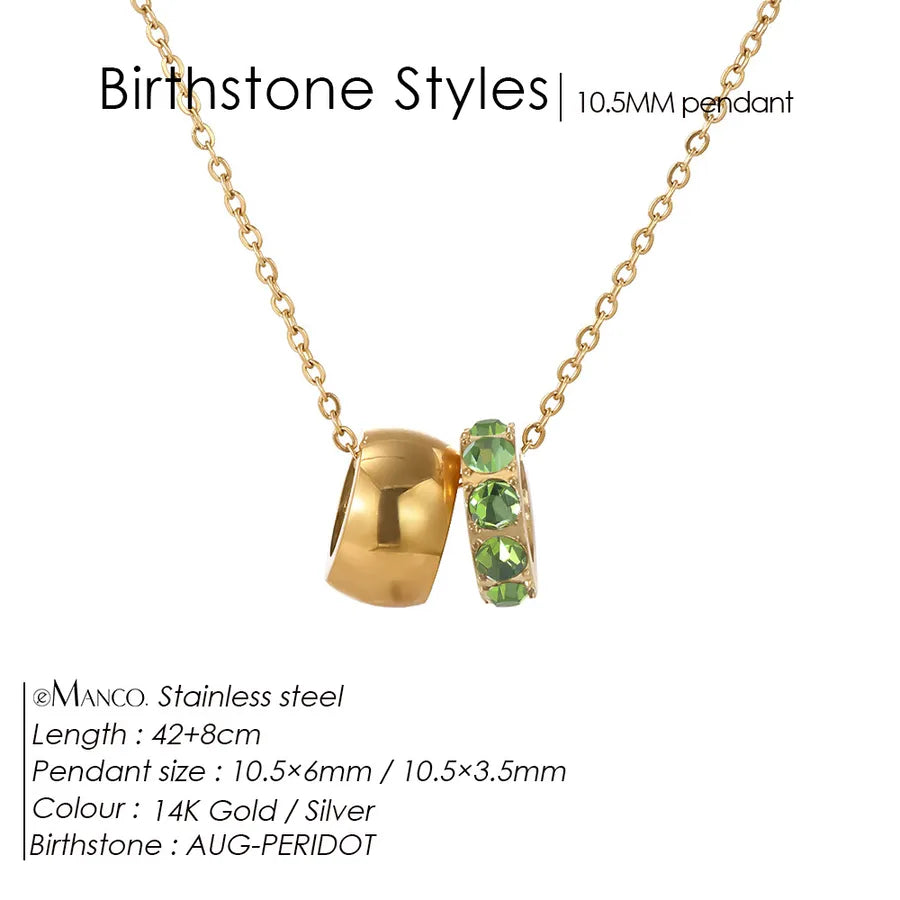 14K Gold Double Circle Pendant Necklace August Green 14K Gold