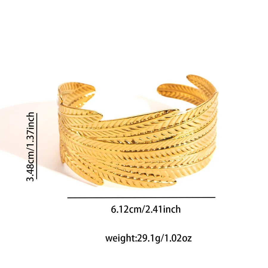 18K Gold Leaf Stainless Steel Open Bangle
