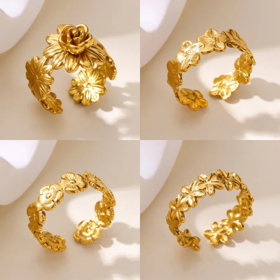 18K Gold Floral Open Ring for Women