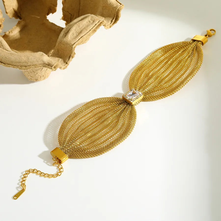 18K Gold Plated Zircon Square Bracelet 16 5cm Long