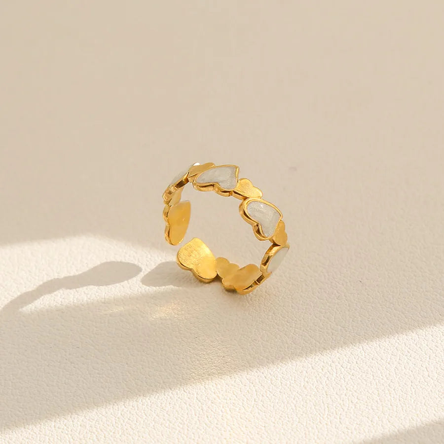 Gold Heart & Flower Titanium Steel Ring Set 244