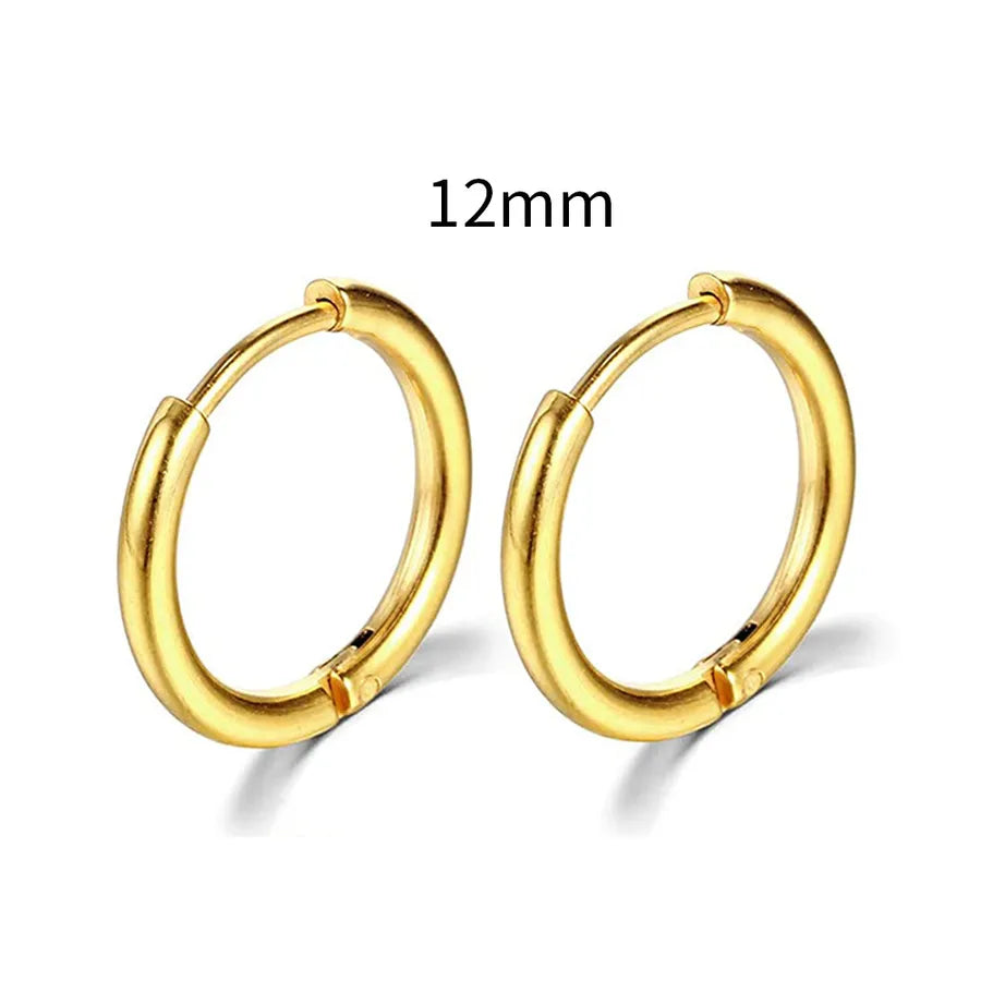 Men's Stainless Steel Round Hoop Earrings Golden 12mm