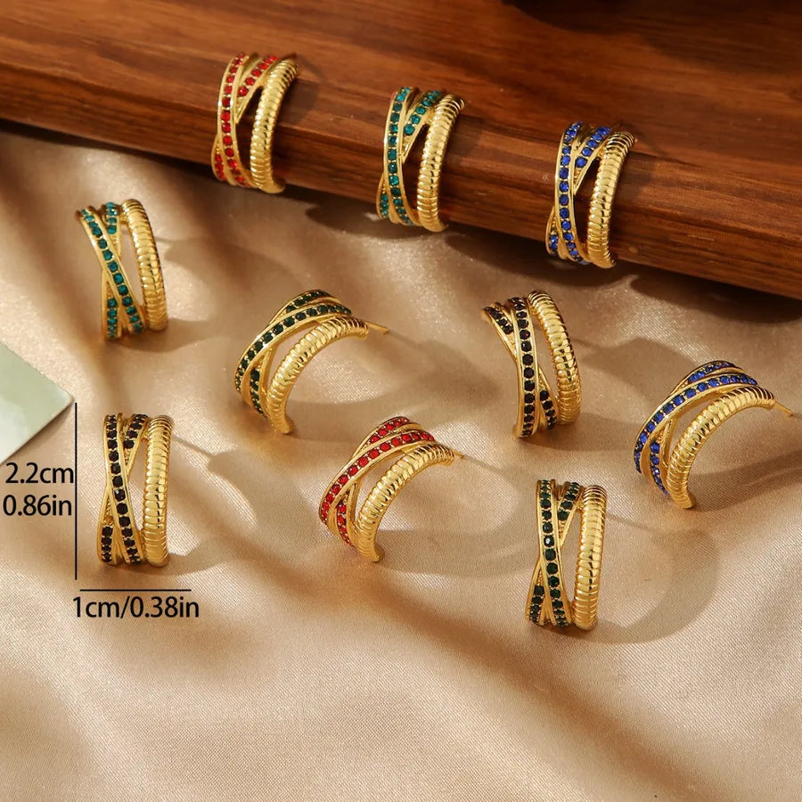 Gold Plated Zirconia C-Shaped Titanium Earrings