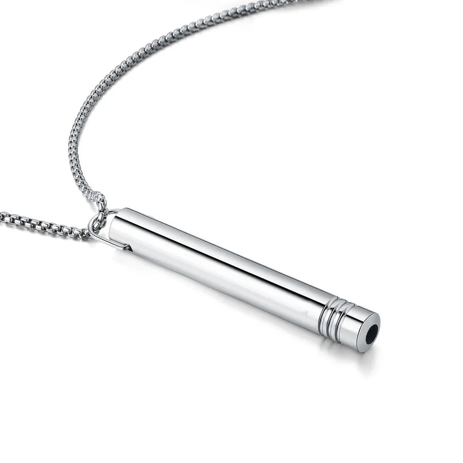 Stainless Steel Meditation Whistle Necklace Steel Color