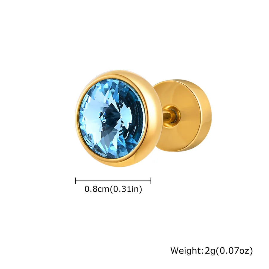 Unisex Stainless Steel Zircon Stud Earring Golden Sky Blue Zircon A Piece