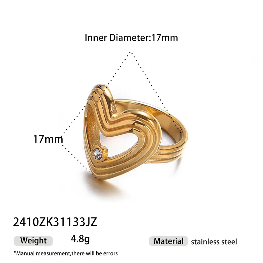 Open Heart Gold Titanium Steel Ring for Women 2410ZK31133JZ