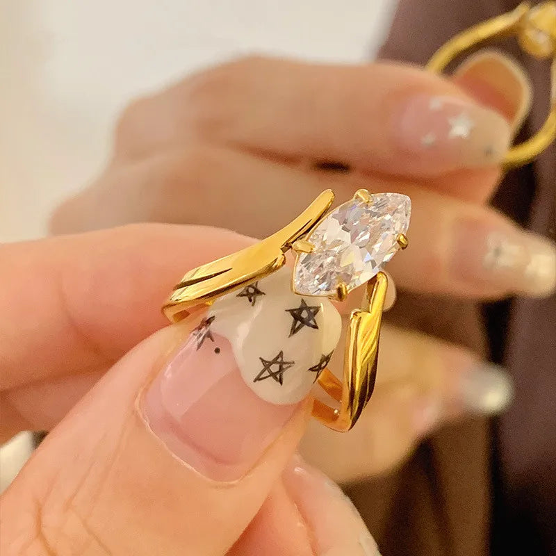 18K Gold PVD Geometric Stainless Steel Ring Golden No. 6