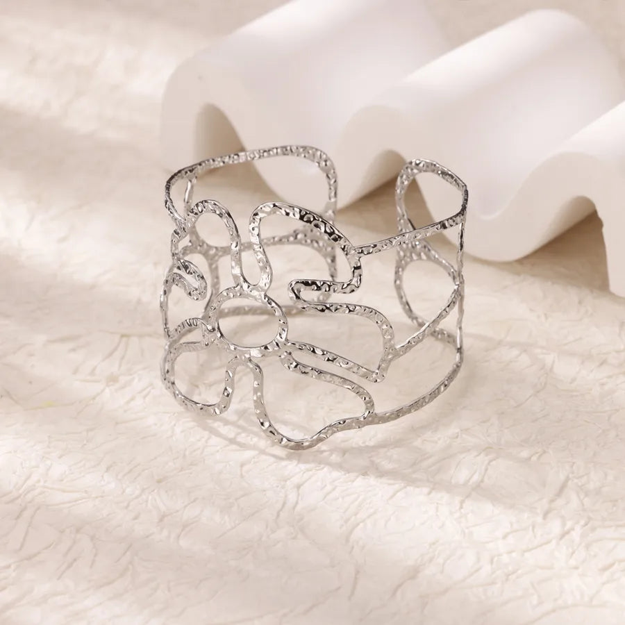 18K Gold Leaf & Flower Stainless Steel Bangle