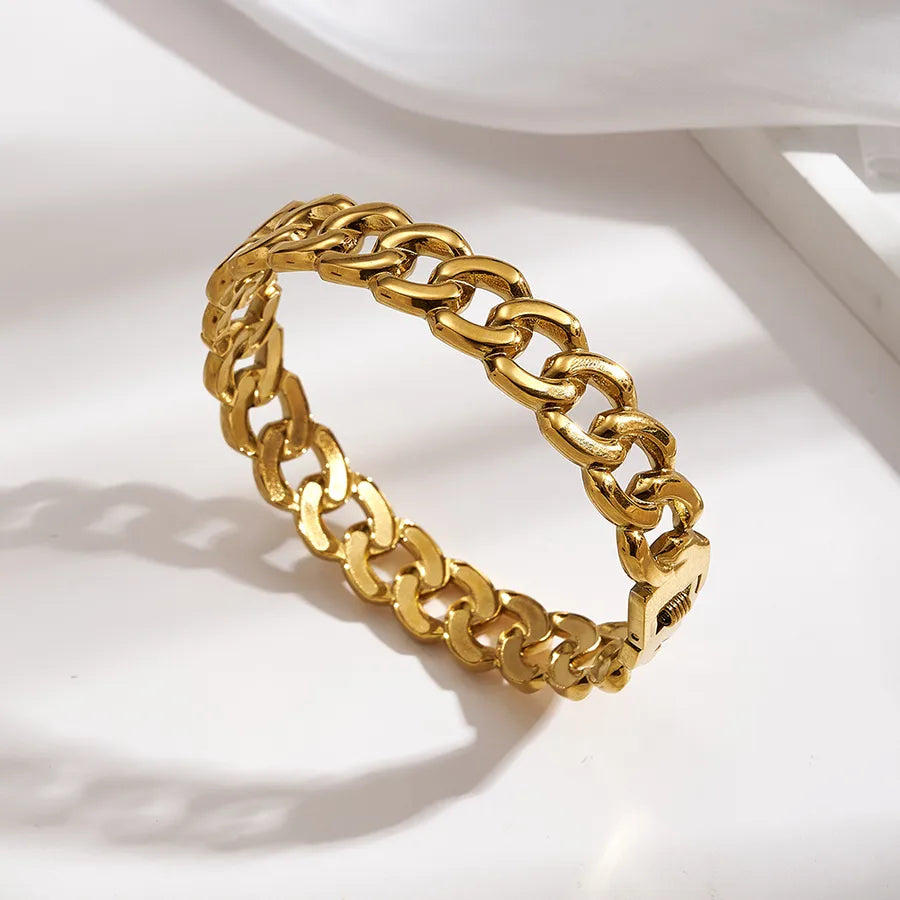 18K Gold Plated Hollow Cuban Chain Bracelet B (inner Diameter: About 60x54mm) 1 Pc Package