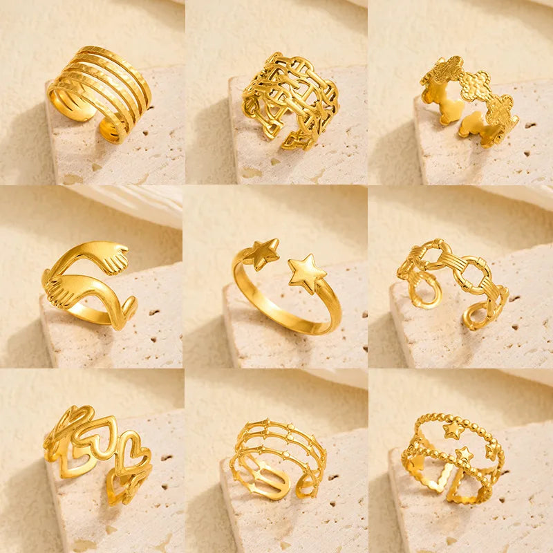 Gold Open Heart Stainless Steel Ring