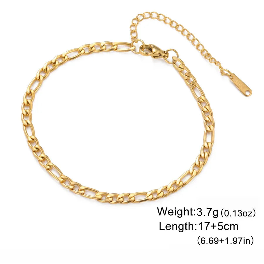 Gold Stainless Steel Cuban Link Bracelet Gold 3MM Figaro Chain