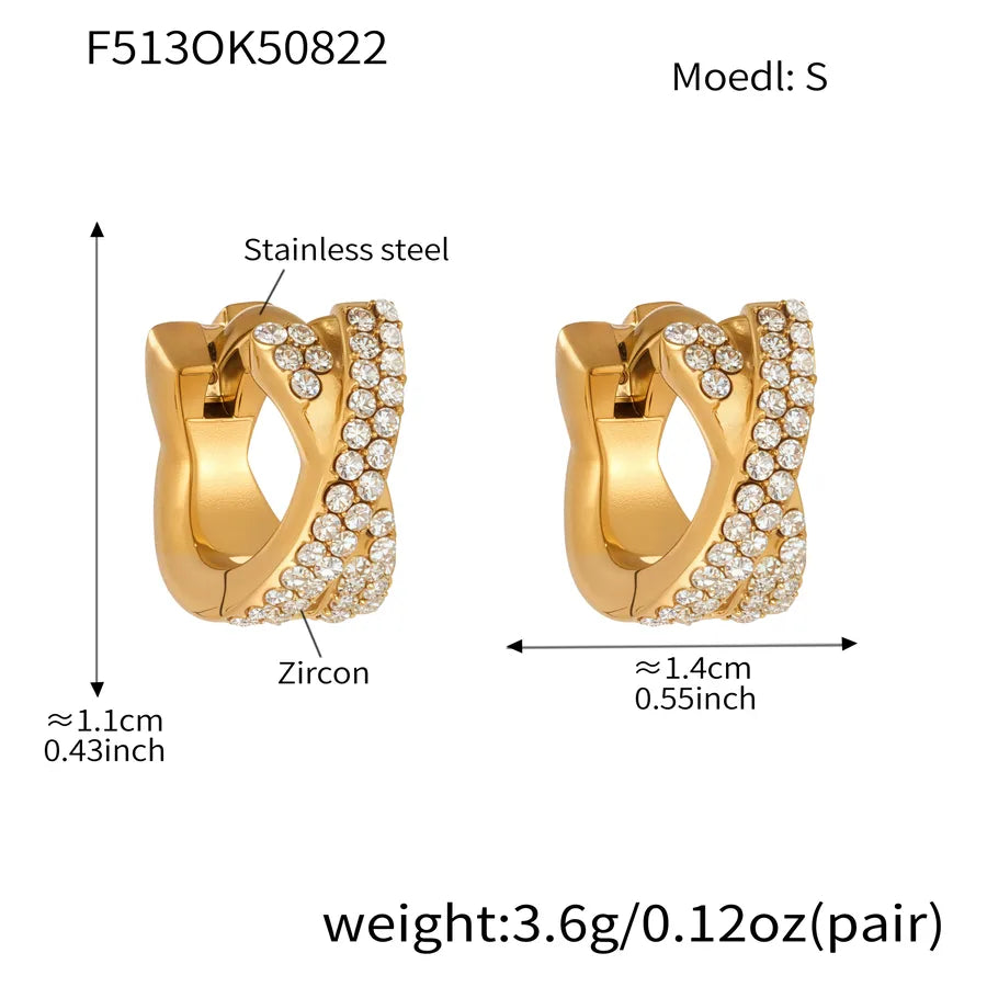 18K Gold Zircon Cross Earrings for Women F513-Golden Cross Full Diamond Zircon Earrings-S