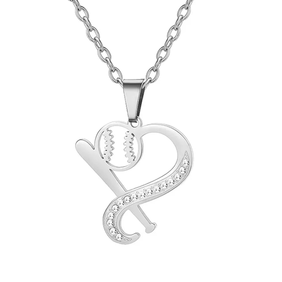 Stainless Steel Sports Pendant Necklace Steel Color Love Baseball
