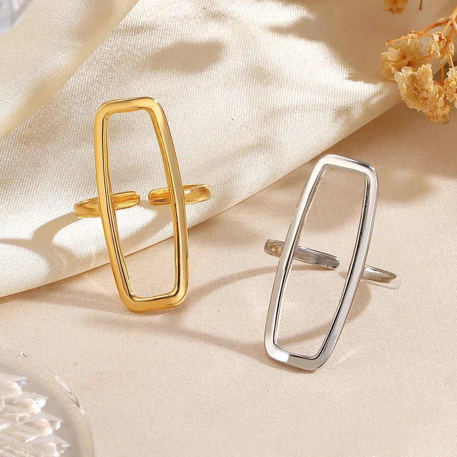18K Gold Plated Hollow Rectangle Ring for Women